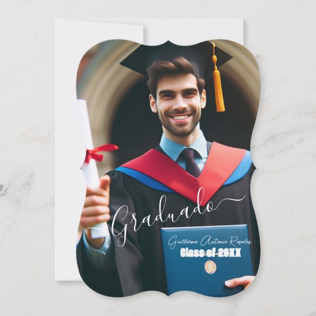 Modern Simple Spanish Photo Script Grad Invitation (Front)