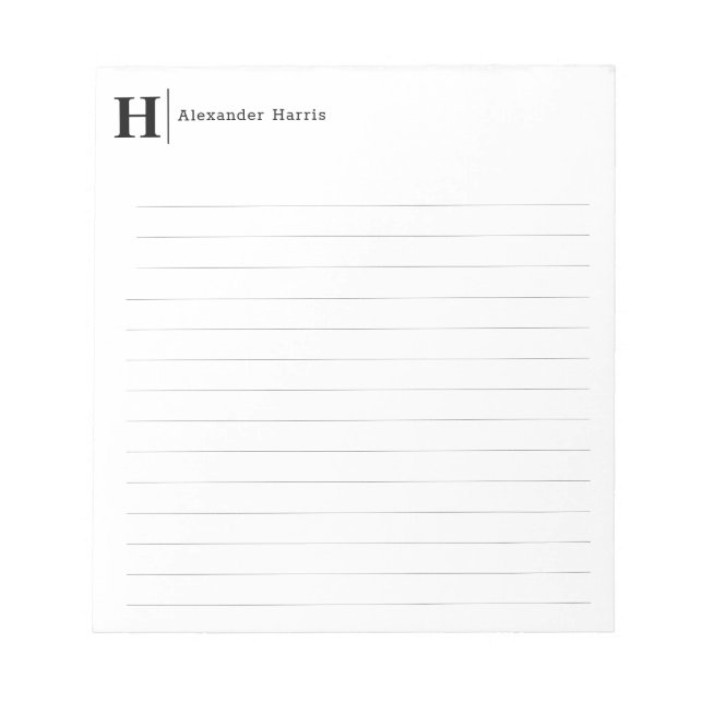 Modern Simple Split Line Business Monogram Black Notepad (Front)