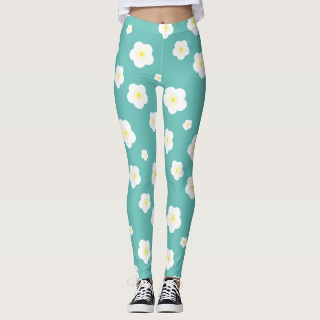 Modern Simple Spring Daisy flowers gradient  Leggings (Front)
