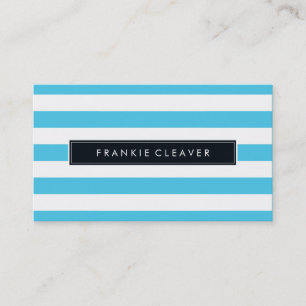 MODERN SIMPLE STRIPE PATTERN bold trendy aqua blue Business Card