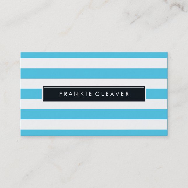 MODERN SIMPLE STRIPE PATTERN bold trendy aqua blue Business Card (Front)