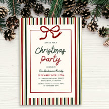Modern Simple Stripes & Bow Christmas Party