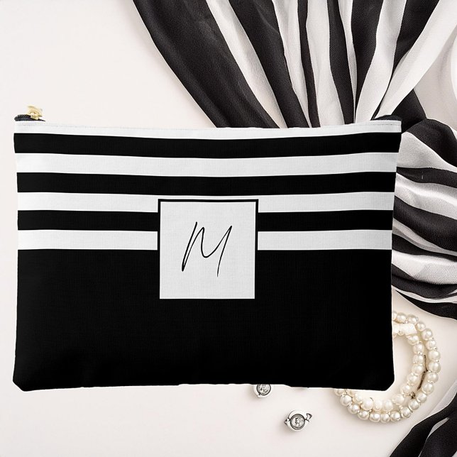 Modern simple stripes monogram accessory pouch (Creator Uploaded)
