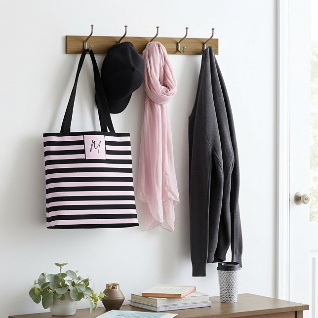 Modern simple stripes monogram tote bag (Creator Uploaded)