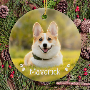 Modern Simple Stylish Personalised Pet Dog Photo Ceramic Tree Decoration