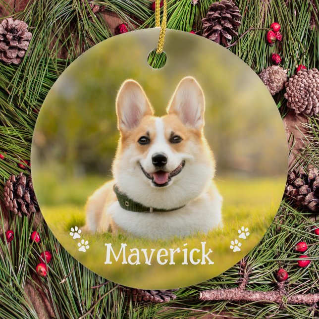 Modern Simple Stylish Personalised Pet Dog Photo Ceramic Tree Decoration (Creator Uploaded)
