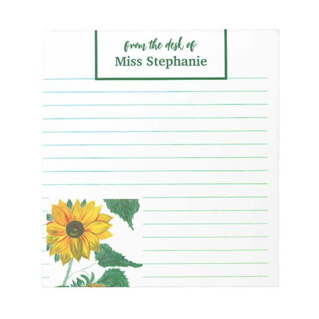 Modern Simple Sunflower From The Desk Of Teacher Notepad (Front)