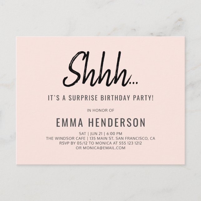 Modern Simple Surprise Birthday Invitation Postcard (Front)