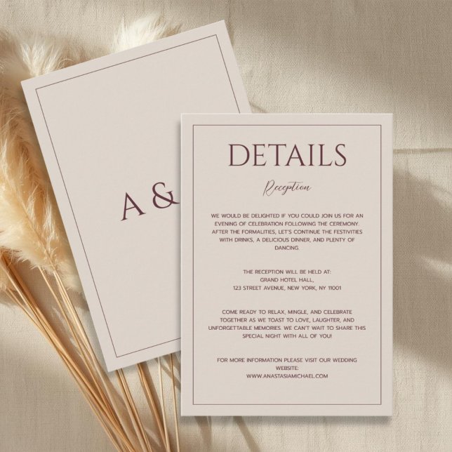 Modern simple tan minimalist wedding details enclosure card (Creator Uploaded)