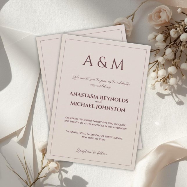Modern simple tan minimalist wedding invitation (Creator Uploaded)