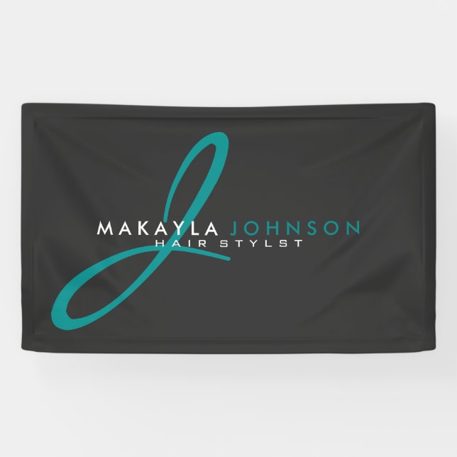 Modern & Simple Teal Blue Monogram Professional Banner (Horizontal)