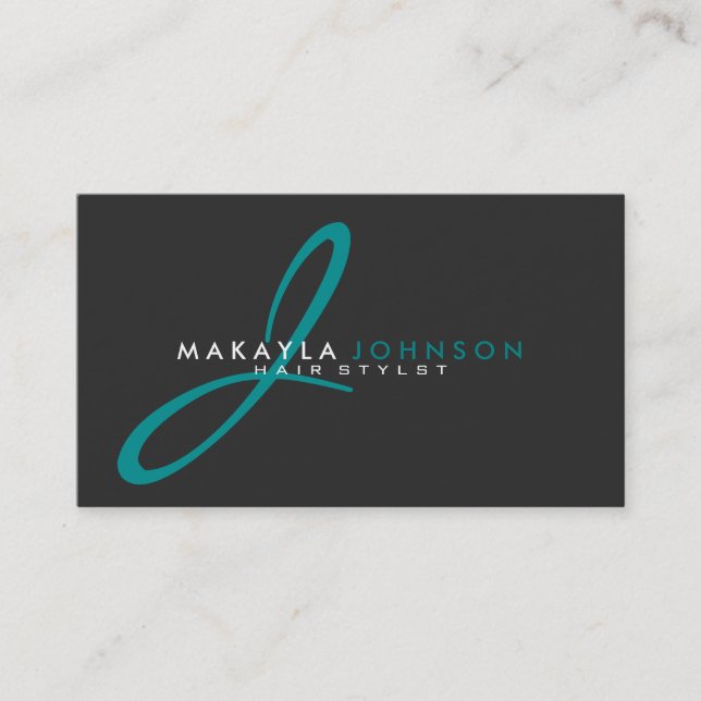 Modern & Simple teal blue Monogram Professional Business Card (Front)