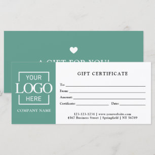 Modern Simple Teal Business Logo Gift Certificate