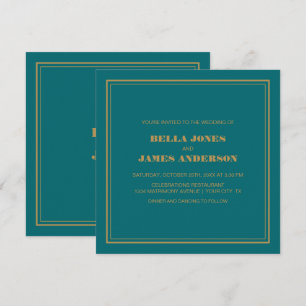 Modern Simple Teal Gold Wedding Invitation