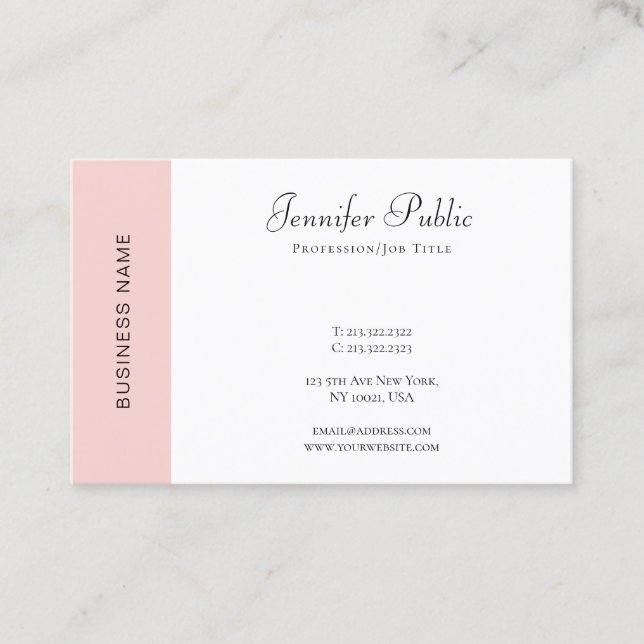 Modern Simple Template Elegant Blush Pink White Business Card (Front)