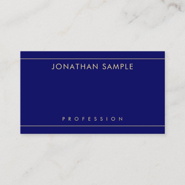 Modern Simple Template Elegant Navy Blue Gold Business Card (Front)