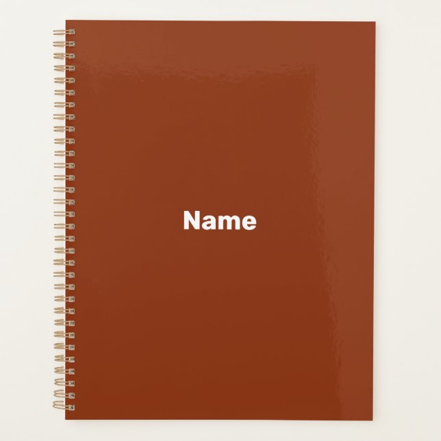Modern simple terracotta custom name text monogram planner (Front)