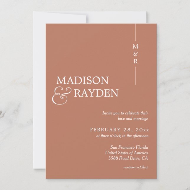 Modern Simple Terracotta Monogram Photo Wedding Invitation (Front)