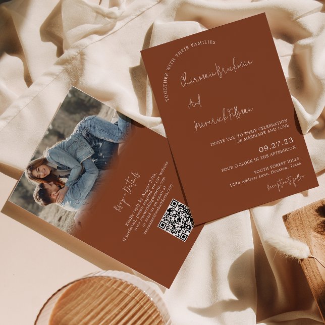 Modern Simple Terracotta RSVP QR code Wedding Invitation (Creator Uploaded)