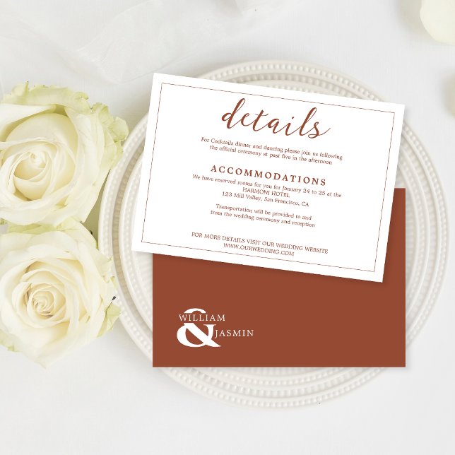 Modern Simple Terracotta Rust in White Wedding Enclosure Card (Creator Uploaded)