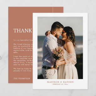 Modern Simple Terracotta with Photo Wedding  Thank You Card