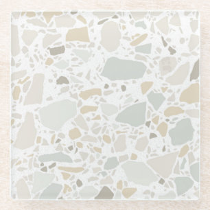 Modern Simple Terrazzo White Tile Glass Coaster