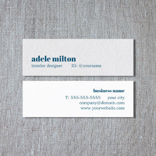 Modern Simple Texture White Blue Interior Designer Mini Business Card
