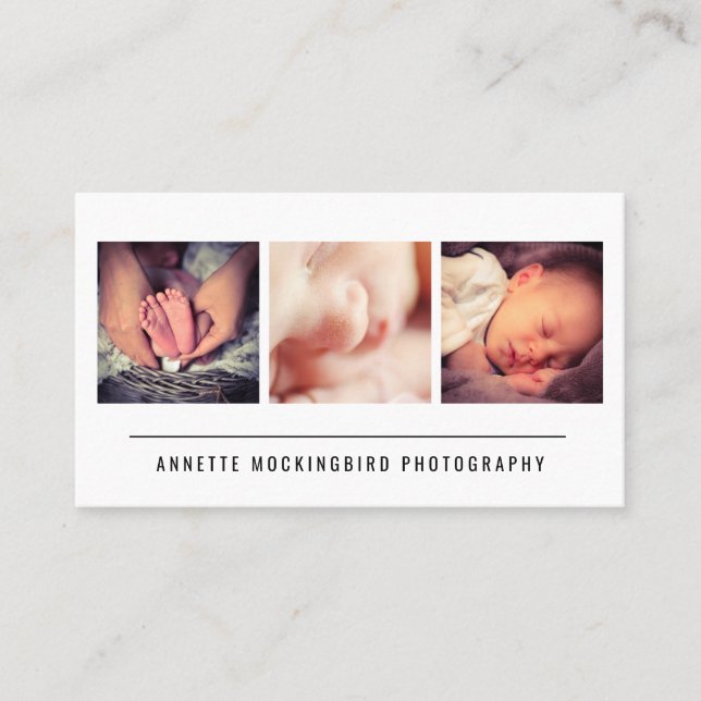 Modern Simple Three Photos Minimalist Photography Business Card (Front)