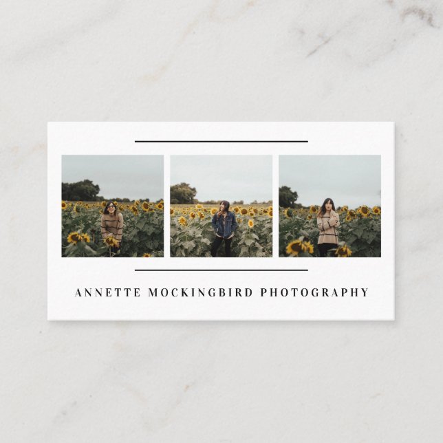 Modern Simple Three Photos Portrait Photography  Business Card (Front)