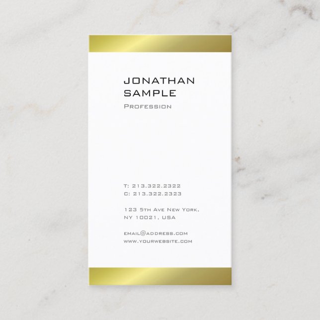 Modern Simple Trendy Elegant Gold White Template Business Card (Front)