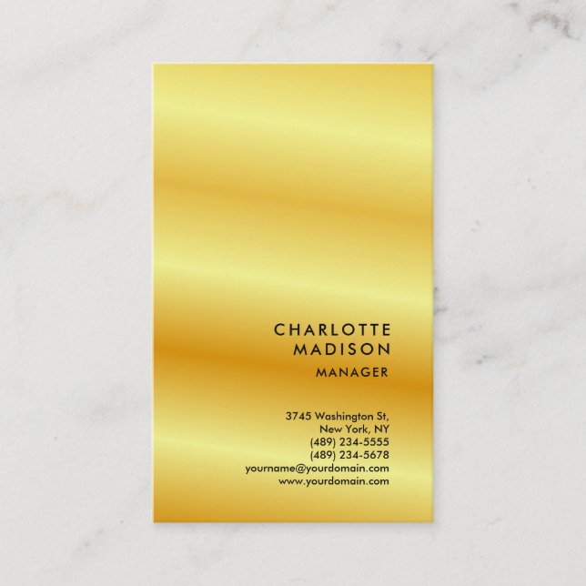 Modern Simple Trendy Minimalist Plain Gold Colour Business Card (Front)