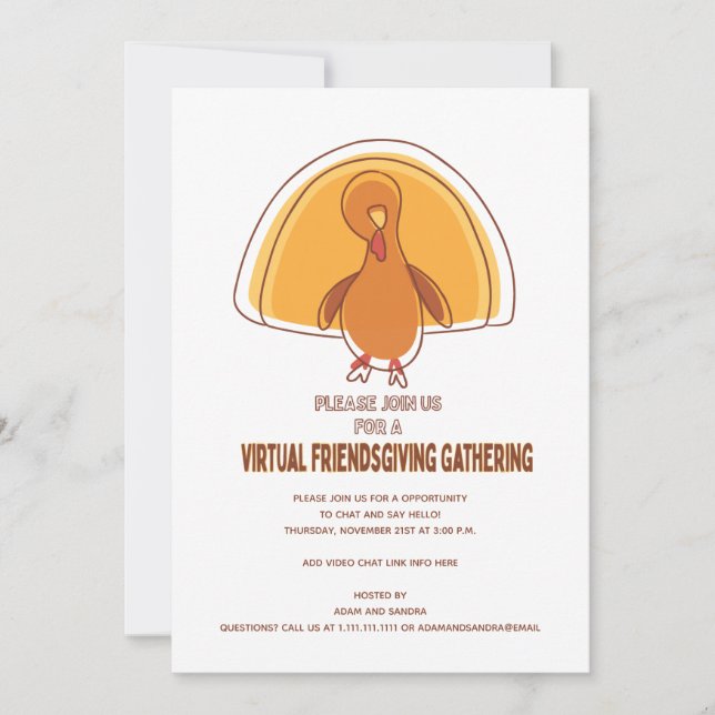 Modern Simple Turkey Virtual Friendsgiving Invitation (Front)
