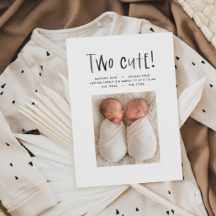 Modern simple twin photo tan brown two cute birth announcement