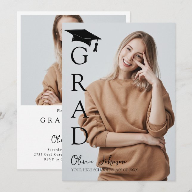 Modern Simple Two Photo Graduation Party  Invitation (Front/Back)