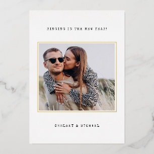 Modern Simple Typewriter New Year Engagement Foil Holiday Card