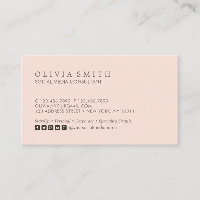 Modern Simple Typo Blush Multi Social Media Business Card (Front)