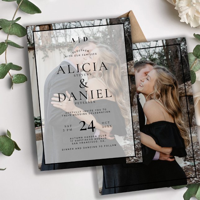 Modern simple typography 2 photo wedding invitation (Creator Uploaded)