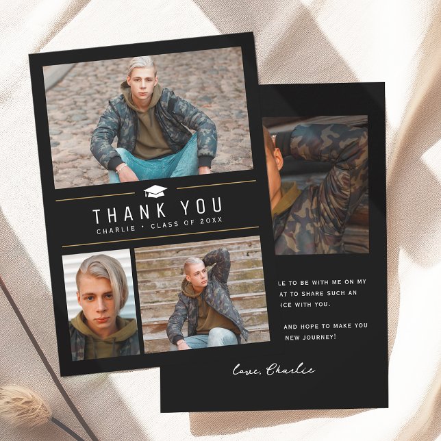Modern Simple Typography 4 Photo Graduation  Thank You Card (Modern Simple Typography 4 Photo Graduation Thank You Card)