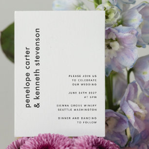 Modern Simple Typography Black White Chic Wedding  Invitation