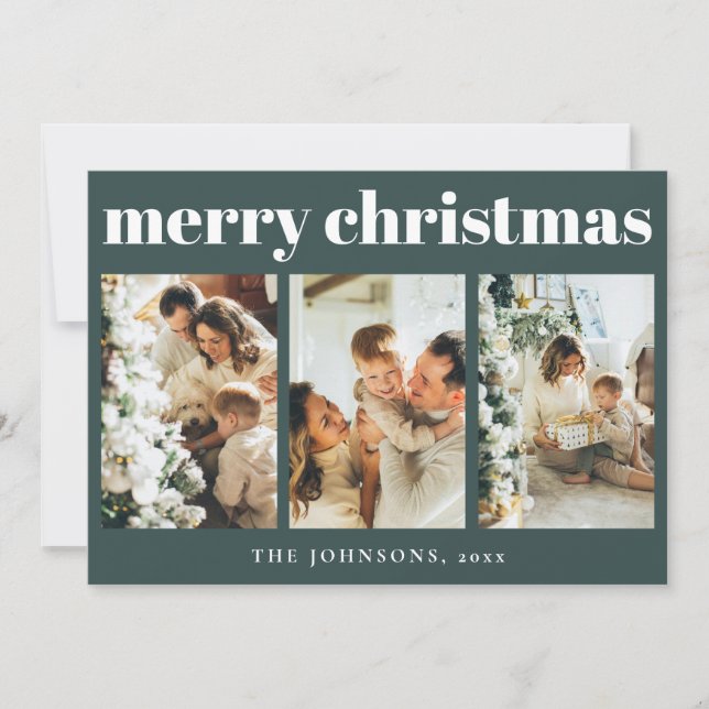 Modern Simple Typography Christmas Dark Green Holiday Card (Front)