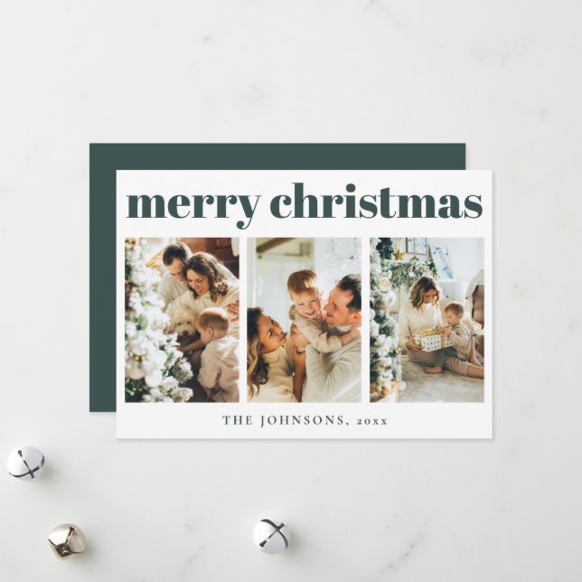 Modern Simple Typography Christmas Dark Green Holiday Card (Front/Back In Situ)