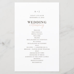 Modern simple typography. Elegant wedding program