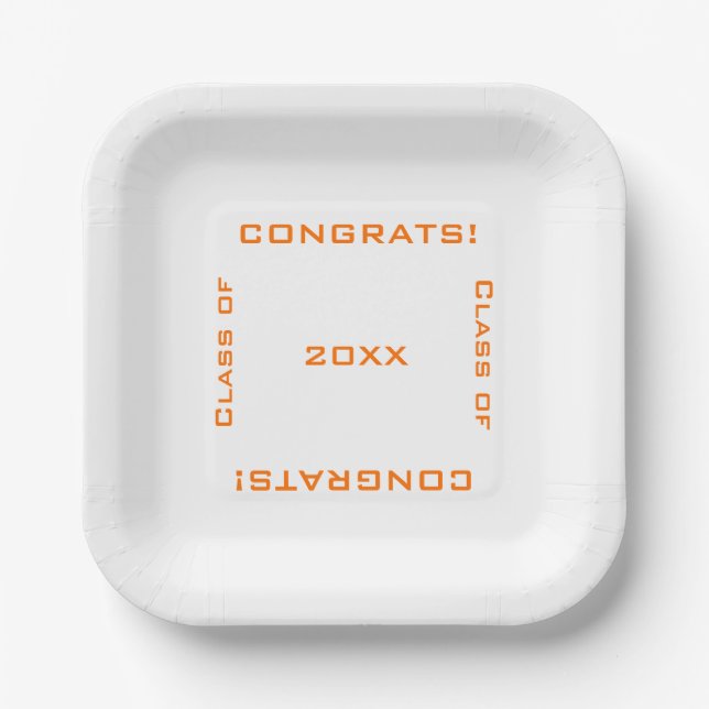 Modern Simple Typography Grad Congrats Orange Paper Plate (Front)