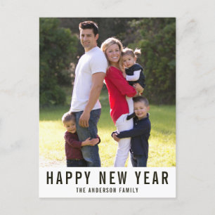 Modern Simple Typography Happy New Year Photo Holiday Postcard