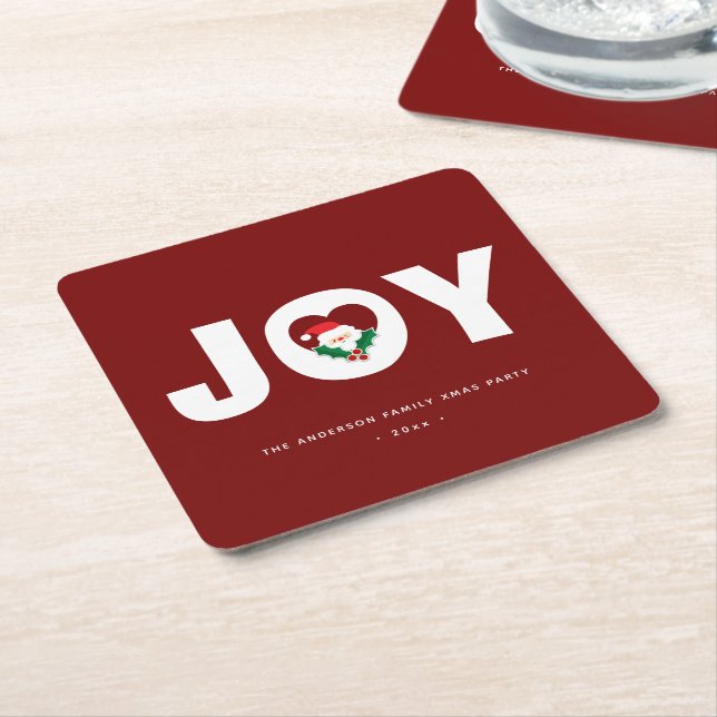Modern Simple Typography Holly Joy Christmas Party Square Paper Coaster (Angled)