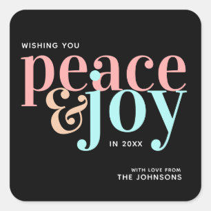 Modern Simple Typography Peace& Joy Square Sticker