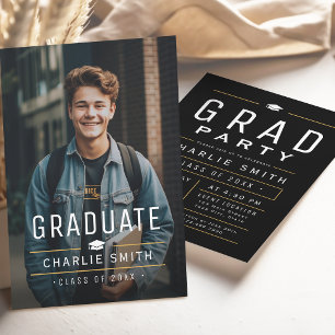Modern Simple Typography Photo Graduation Party Invitation