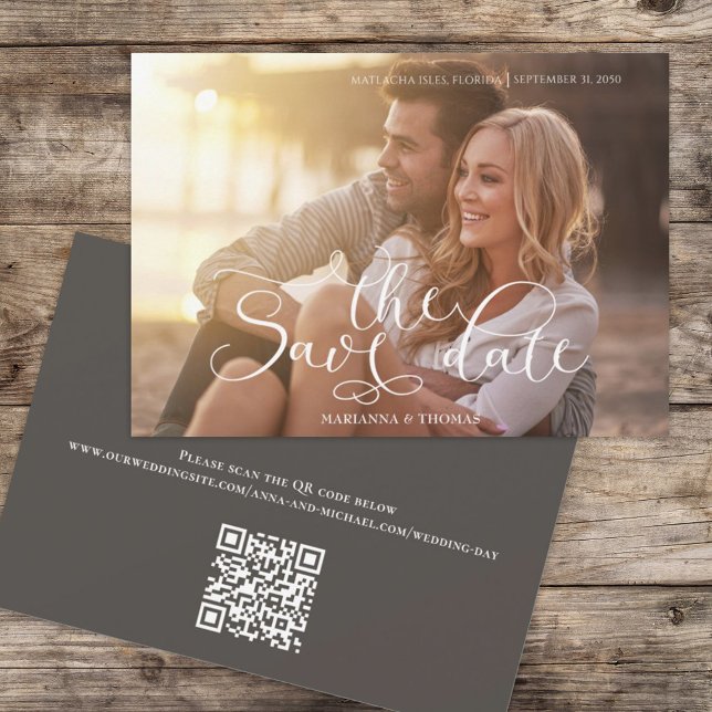 Modern Simple Typography Photo QR Code Website Save The Date (Creator Uploaded)