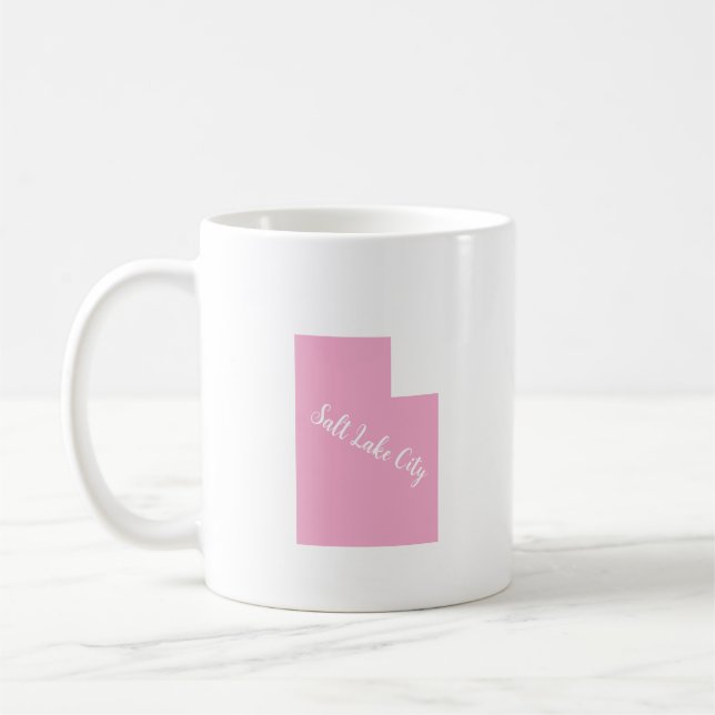 Modern Simple Typography Utah State Pink Coffee Mug (Left)