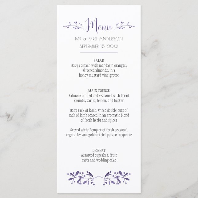 Modern Simple Ultra Violet Menu Cards (Front)